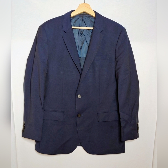 Boss‎ Hugo Boss Super 110 Reda Italian Wool Navy Blue Blazer Sport Coat 40R